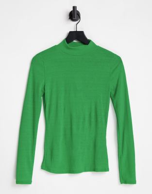 Top en tulle à manches longues Vert