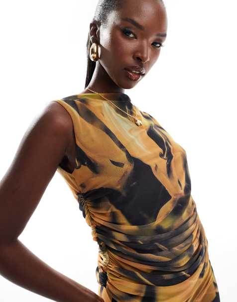 River Island - Top giallo a fiori in rete in coordinato - view 1