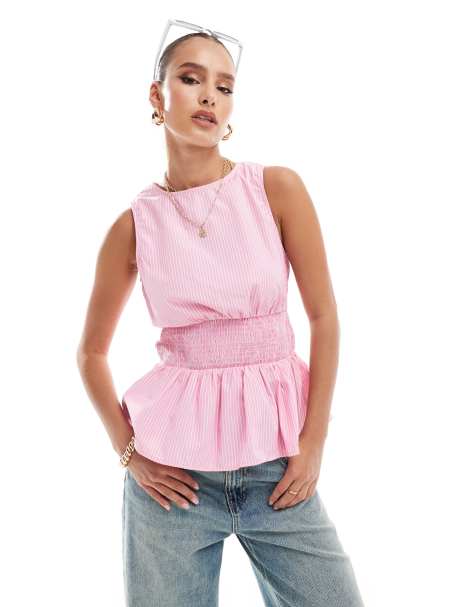 River Island - Top grembiule a righe bianche e rosa - view 1
