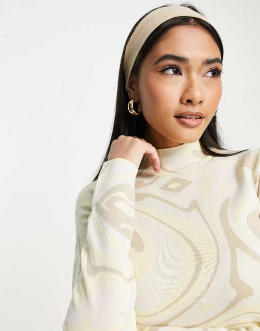 River Island - Top in maglia giallo con stampa astratta stile anni '70, 3 di 4