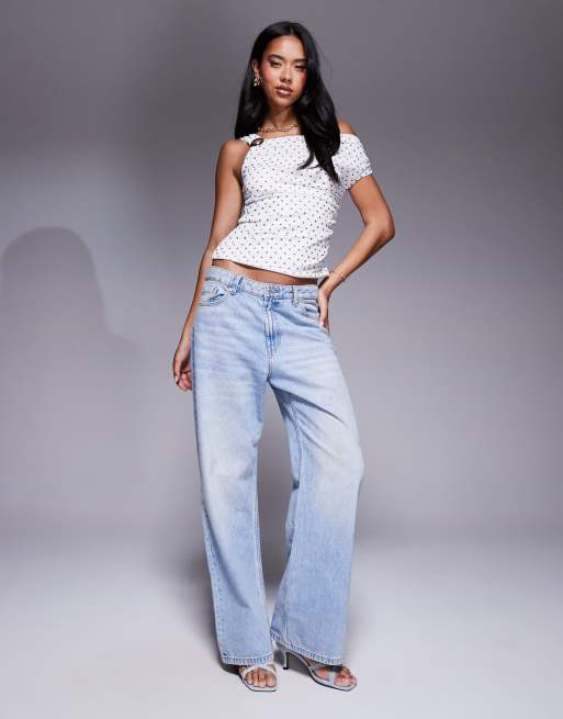 River Island - Top in tessuto a rete bianco a pois con maniche asimmetriche , 4 di 4