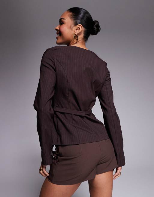 River Island - Top marrone con scollo a barchetta e cintura , 4 di 4