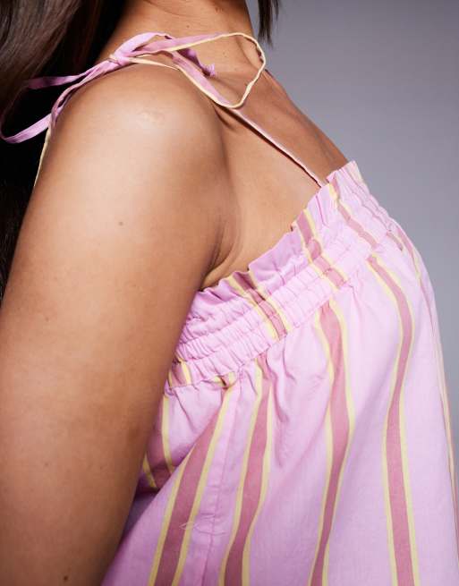 River Island - Top met dunne bandjes in roze gestreept, deel van co-ord set, 2 van 4