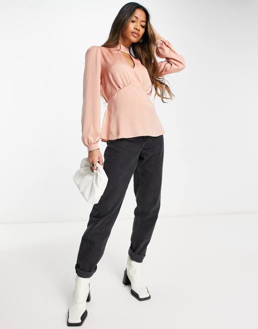 River Island - Top met hoge hals en knoopdetails in lichtroze, 4 van 4