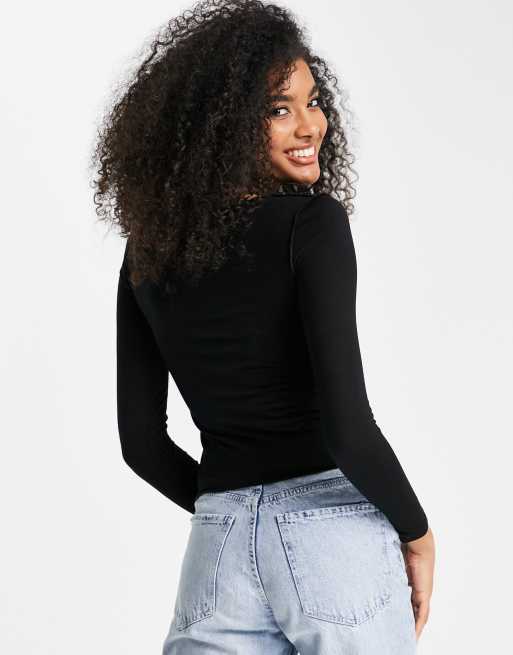 River Island - Top met lange mouwen van mesh met gestikte naden in zwart, 2 van 4