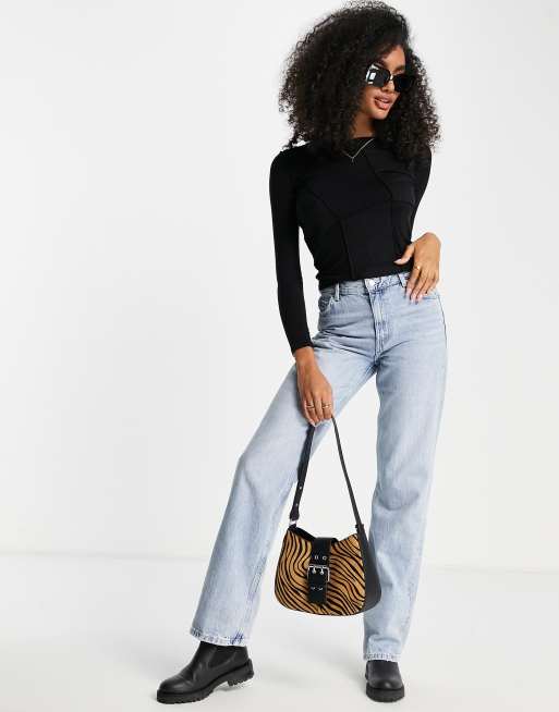 River Island - Top met lange mouwen van mesh met gestikte naden in zwart, 3 van 4