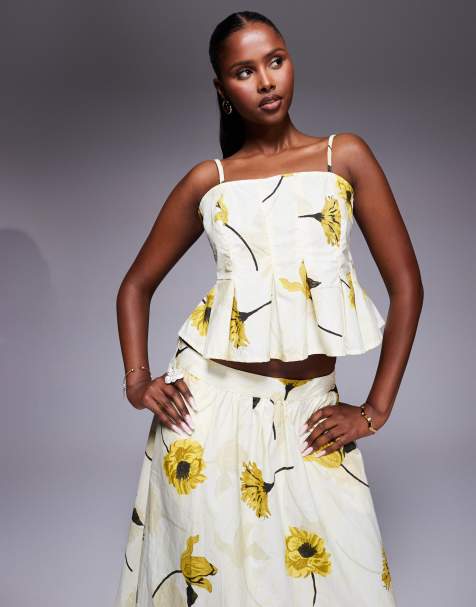 River Island floral print cami top in yellow co ord