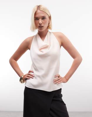 River Island - Top satiné à encolure américaine - Crème-Blanc