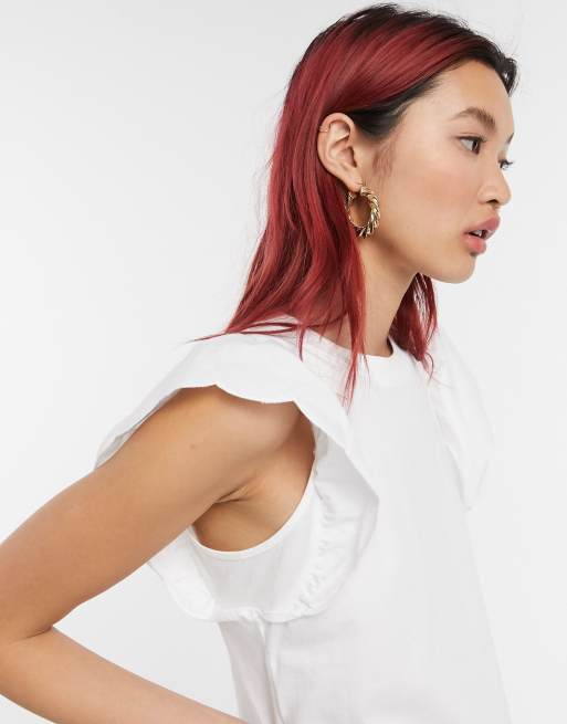 River Island - Top senza maniche con maniche smerlate, colore bianco