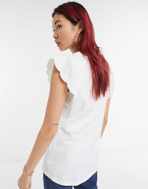 River Island - Top senza maniche con maniche smerlate, colore bianco, 2 di 4
