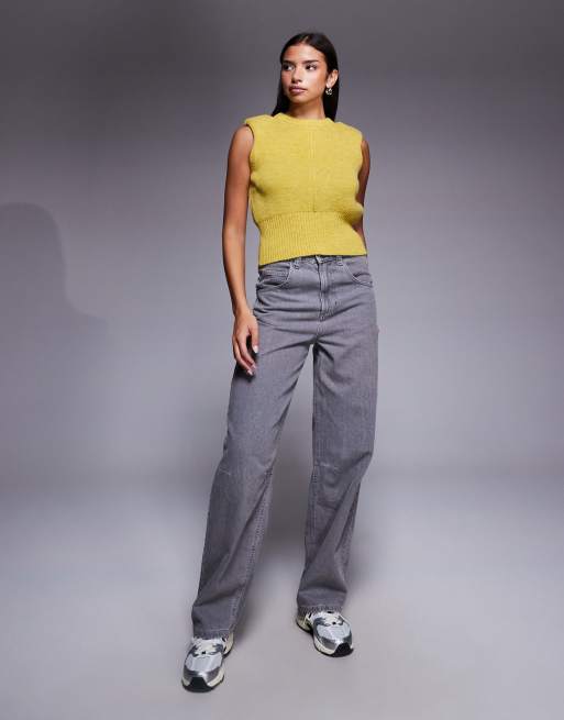 River Island - Top senza maniche in maglia color lime con spalle strutturate, 2 di 4