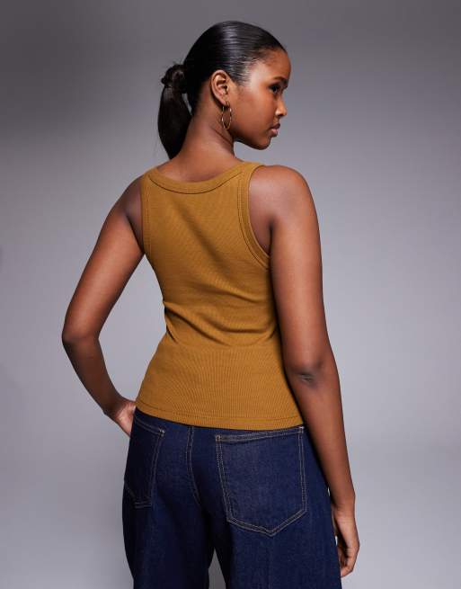 River Island - Top senza maniche marrone a coste con fascette, 3 di 4