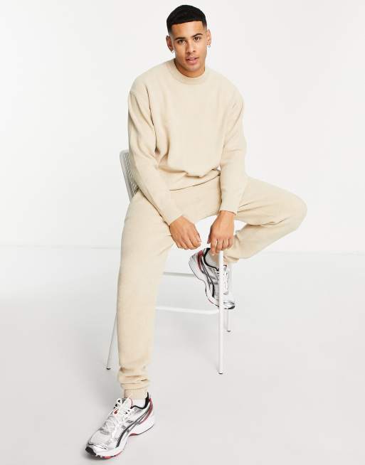 River Island towelling jumper in stone (part of a set)