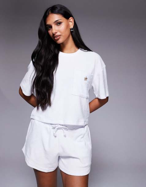 River Island towelling starfish detail t-shirt co-ord in white - view 1