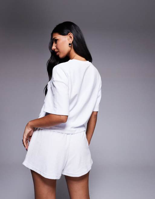 River Island towelling starfish detail t-shirt co-ord in white, 4 of 4