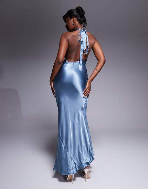 River Island – Träger-Maxikleid in Blau mit Neckholder, 2 von 4