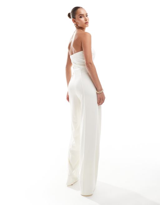 River Island – Trägerloser Jumpsuit in Creme mit weitem Bein, 3 von 4