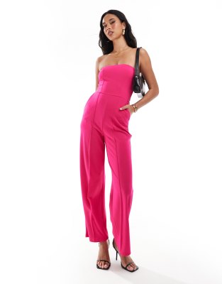 River Island - Trägerloser Jumpsuit in Rosa mit weitem Bein