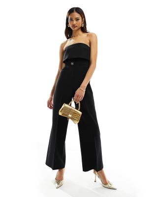 River Island - Trägerloser Jumpsuit in Schwarz