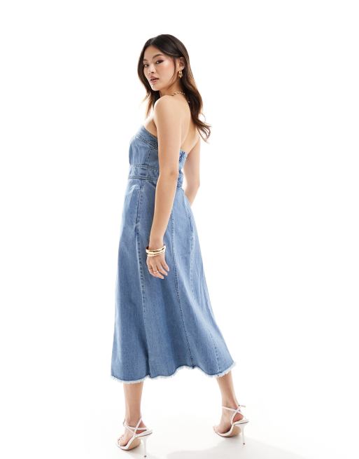 River Island – Trägerloses Midi-Jeanskleid in Blau, 4 von 4