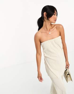 River Island co-ord plisse cowl back bandeau top in cream - ASOS Price Checker