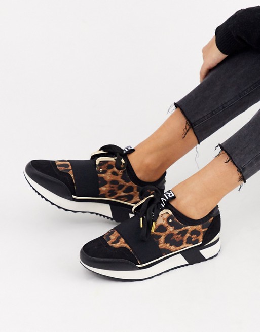 River Island trainers in black and leopard