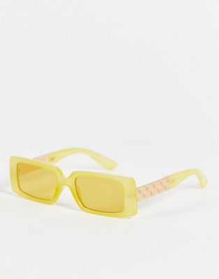 River Island trellis rectangle sunglasses in light yellow - ASOS Price Checker