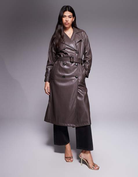 River Island - Trench-coat court en PU imitation cuir - Marron foncé - view 1