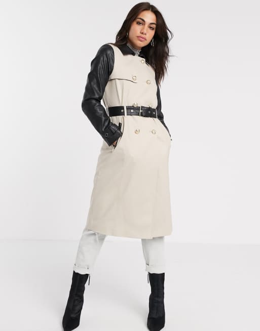 Faux leather on sale sleeve trench coat