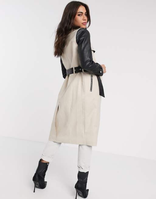 Trench coat 2025 with leather sleeves