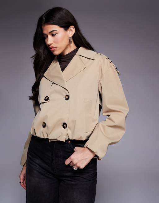 River Island - Trench taglio corto beige con fondo a palloncino