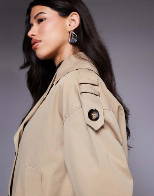 River Island - Trench taglio corto beige con fondo a palloncino, 2 di 4