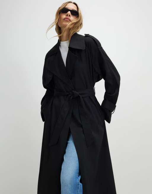 River Island - Trench taglio lungo nero 