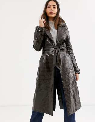 River Island vinyl trench in chocolate-Brown Brown