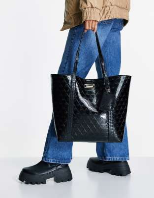 Buy River Island Black Embossed Patent Shopper Bag from the Next