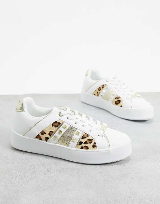 White studded leopard cheap print trainers