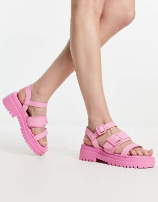 River Island Triple Strap Sandal In Light Pink