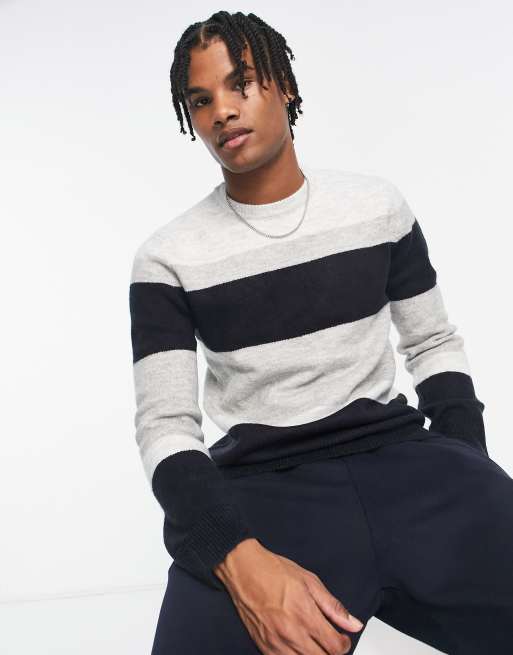 River Island - Trui met ronde hals en kleurvlakken in marineblauw
