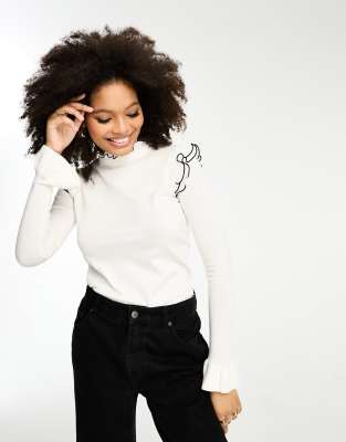 Topshop - Lange gelegenheidsjurk met ruches aan de mouwen en onafgewerkte naden in dierenprint