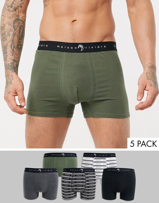 River Island trunks with maison stripe in khaki 5 pack