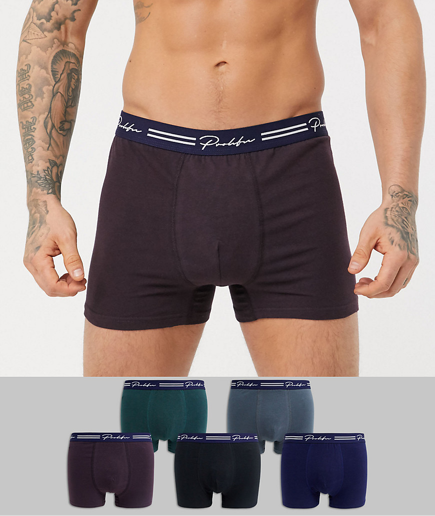 River Island trunks with prolific waistband in dark multi 5 pack-Navy