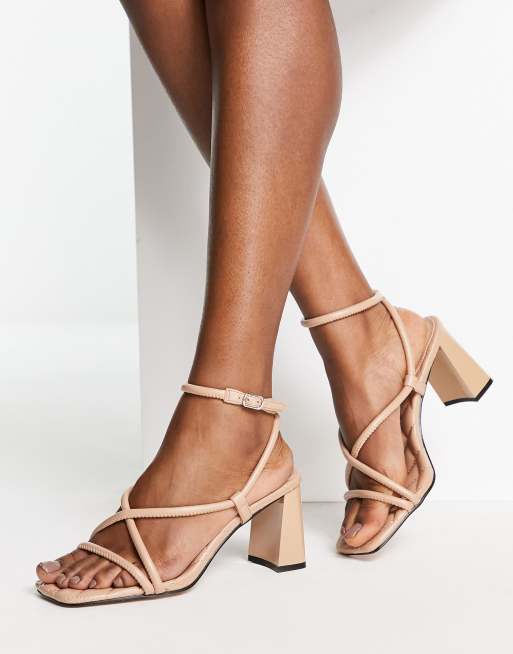 River Island tubular strappy heeled sandal in beige