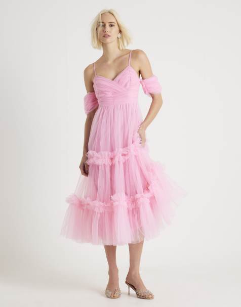 River Island Tulle ruffle midi dress in pink - medium - view 1