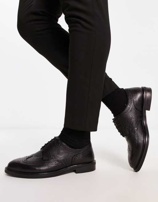 River Island tumbled brogue derby in black