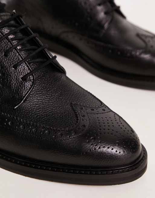 River Island tumbled brogue derby shoes in black ASOS