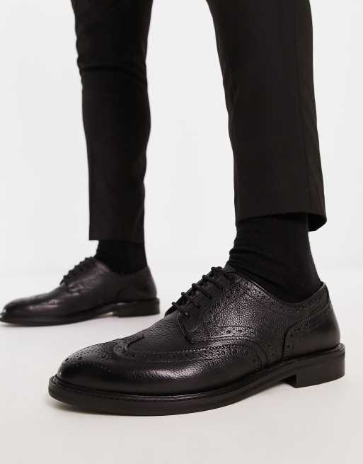 River Island tumbled brogue derby shoes in black ASOS