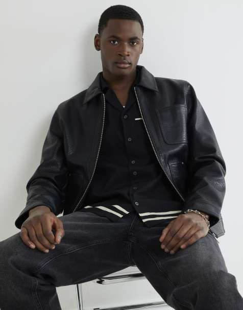 River Island Tumbled faux leather western jacket in black - view 1