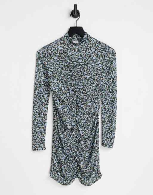 River Island - Tunikatop med rynket front i blåt blomstermønster