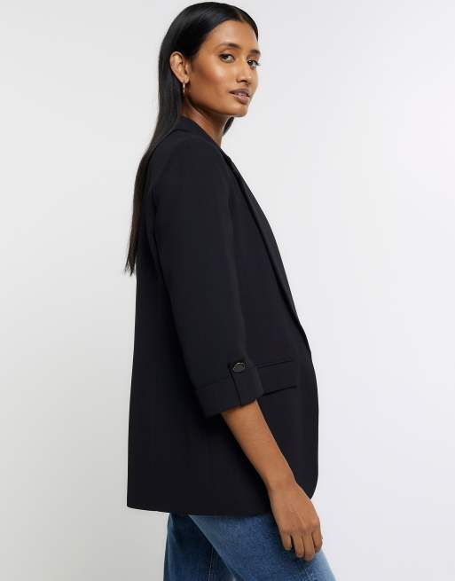 River Island turn back sleeve blazer in black