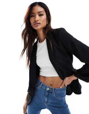 turn up sleeve blazer in black